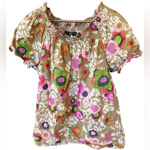 Mossimo Light Brown Multicolor Print On/Off Shoulder Top Size XL
